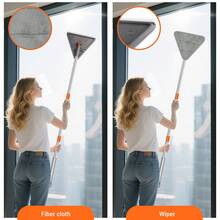 EFAN Triangle Cleaning Mop, Wet & Dry Use, With Scrap Strip, Sponge Handle, 8 Replaceable Cloths, Stainless Steel Pole, Space-Saving Design - Grey - View 2