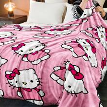 Sanrio Hello Kitty Decke, Hello Kitty Decke für Bett, rosa Hello Kitty Decke, Kuromi Überwürfe für Sofa, kann als Raumdekoration, für Camping verwendet werden, Hello Kitty Artikel. Der weiche und flauschige Flanellbezug wird Sie angenehm und gemütlich warm halten