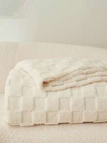 1 件象牙色华夫格毛绒柔软舒适毛毯，适合卧室和客房 - 奶油白 - 查看 6