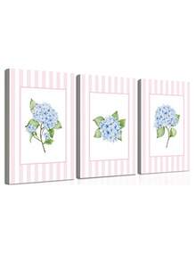 Conjunto de 3 pinturas em aquarela de hortênsias, arte de parede com paisagem costeira, estilo Hampton, decoração de parede com estética costeira, pintura a óleo botânica, fundo listrado, ideal para quarto, sala de estar, escritório, sala de jantar, cozinha, escritório, corredor, dormitório, banheiro, presente ideal para amigos, arte de parede, decoração de parede, decoração de casa, decoração de quarto, arte de parede em tela, pôster, arte de parede emoldurada, opções de moldura disponíveis - Multicolorido - Ver 10