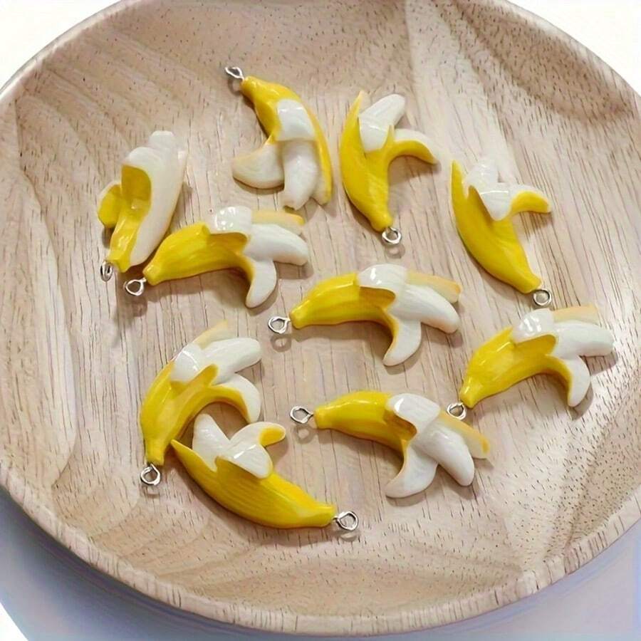 12 Stylish Yellow Banana Resin Pendants, Suitable For DIY Making Keychains And Earrings, Offering Various Designs Of Accessories, Suitable For Bracelet And Necklace Making, Suitable For Daily Wear, Charms - 黃色 - 查看 1