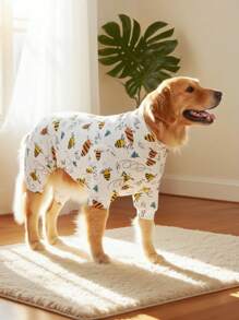 Dog Pajama, Dog Recovery Suit, Dog Costume, Dog Jumpers, Dog StuffUltra, Dog Outfits, Dog Clothes, Dog Accessories, Puppy Pajama, Puppy Clothes, Puppy Accessories, Puppy Outfits, PJ For Small Medium And Large Dog Breeds, Soft And Stretchable, All Over Print-White Cute Cartoon Bee Pattern, S-6XL - White - View 1