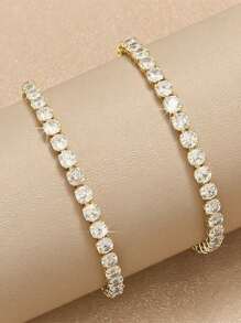 2pcs Men's Simple Hip-Hop Cuban Style Crystal Bracelet Set - Silver - View 4