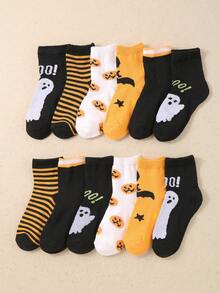 6 Pairs-Halloween Kids Socks - Spooky Pumpkin Ghost Bat Non-Slip Costume Party Ankle Socks - Multicolor - View 1