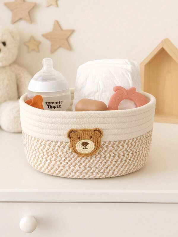 1pc Woven Cute Snack Storage Basket, Household Desktop Remote Control Storage Box, Bedside Storage Basket