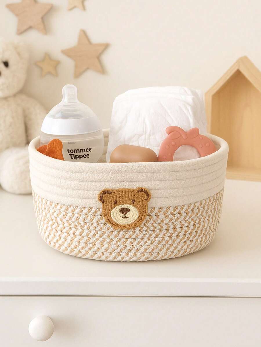 1个婴儿尿布收纳篮，可爱编织零食整理箱，适用于婴儿房、婴儿用品收纳篮、家用桌面遥控器收纳盒、床头收纳篮