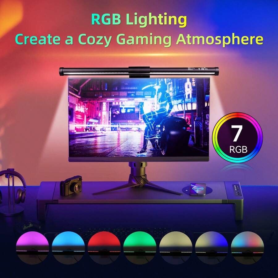 CANMEIJIA LED Screen Hanging Lamp, Touch Dimmable Computer Screen Light, RGB Backlight With USB Port, Magnetic Attachment, Suitable For Desktop Computer/Laptop/Display/Monitor/Desk/Computer Desk/Computer Live Streaming/ESports Gaming