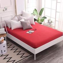 1 sábana, sábana ajustable con banda elástica, ropa de cama, protector de colchón suave y cómodo que no daña la piel, con bolsillos de 30 cm de profundidad (funda de almohada no incluida), adecuado para camas de 90/105/135/150/160/180 cm, camas individuales, dobles, matrimoniales y super king size, sin decoloración, para todas las estaciones, protector de colchón con bolsillos profundos para hoteles y casas de vacaciones, varios colores disponibles - Rojo - Ver 6