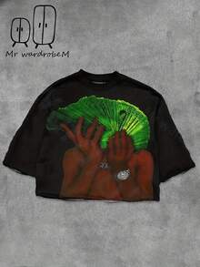 Camiseta de Estilo Y2K, Camisetas para Hombres, 100% Algodón Puro - Camiseta de Manga Corta de Estilo Callejero de Verano Cómoda y Energética, Diseño Retro de Verano para Uso Diario de Hombres - Negro - Ver 2