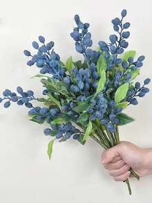 4pcs/Set 13.78" Realistic Artificial California Blueberry, Olive Branches With Stems, Berry Stems, Perfect For Spring Wedding DIY Farmhouse Vase Decor, Floral Vase Filler, Home Office Party Decor, Romantic Wedding Centerpiece And Elegant Tabletop Decor, Autumn, Halloween, Thanksgiving, Christmas Decoration - Blue - View 4