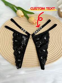 1pc Personalized Custom Thongs, Custom Crystal Letter Name T-Pants, Sexy Women's Open Crotch Sexy Panties, Lace Bottomless Crotch Dating Panties, Gifts For Mom, Friends, Girlfriends, Lovers, Wives, Anniversaries, Anniversary, Birthdays, Valentine's Day, Christmas, Halloween Gifts - Multicolor - View 1