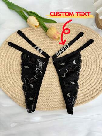 1 pieza Tanga personalizado y a medida, Pantaletas con letra de cristal personalizada, Bragas sexy de mujer con abertura en la entrepierna, Bragas con entrepierna sin fondo de encaje, Regalos para mamá, amigas, novias, amantes, esposas, aniversarios, cumpleaños, San Valentín, Navidad, Halloween