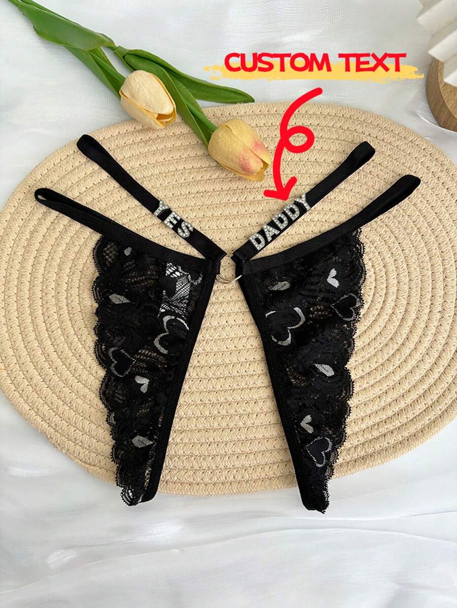 1pc Personalized Custom Thongs, Custom Crystal Letter Name T-Pants, Sexy Women's Open Crotch Sexy Panties, Lace Bottomless Crotch Dating Panties, Gifts For Mom, Friends, Girlfriends, Lovers, Wives, Anniversaries, Anniversary, Birthdays, Valentine's Day, Christmas, Halloween Gifts - Multicolor - View 1