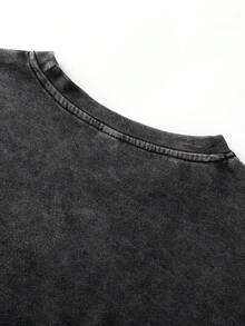 DYE DOODLE  1PC [Spider Print T-Shirt] Fun Spider Print Women's Casual Fashion T-Shirt| Washed And Distressed Summer Outfits Men Shirts - 黑色 - 查看 5