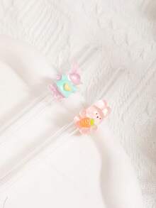 1-5 piezas/Set de pajitas de vidrio reutilizables con lindos acentos de conejo y oso, aptas para bebidas heladas, té de la tarde, batidos, smoothies, agua con gas, leche con té, jugos y otras bebidas frías. Ideal para fiestas en la playa.