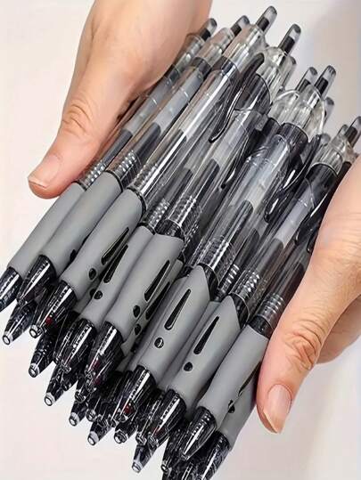 20pcs Black Retractable Ballpoint Pens, 0.5mm Black Ink Gel Pens, Smooth Writing, Suitable For School, Home, Office, Diary, Note-Taking, Versatile Color And Style