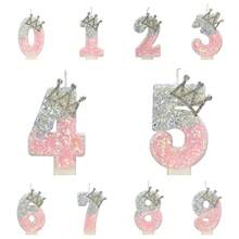 1pc Glitter Birthday Number Candle, 3D Design Cake Birthday Party Wedding Anniversary Celebration Supplies, Glitter Blue Crown Theme Birthday Decoration, Happy Birthday Party Supplies, Number 0 1 2 3 4 5 6 7 8 9