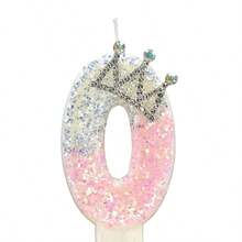 1pc Glitter Birthday Number Candle, 3D Design Cake Birthday Party Wedding Anniversary Celebration Supplies, Glitter Blue Crown Theme Birthday Decoration, Happy Birthday Party Supplies, Number 0 1 2 3 4 5 6 7 8 9