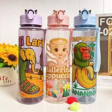 4 Colors Available! 1pc 800ml Cartoon Water Bottle, Toddler Anti-Spill Straw Cup, Kindergarten Drinking Cup, Large Capacity Portable Children's Water Bottle Leak-Proof Straw Cup, Summer Large Capacity Sports Water Bottle, Best Gift For Girls And Boys - Multicolor - View 5