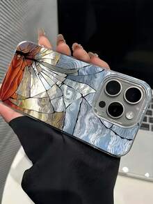 1 件创意梵高风格图案羽毛柔软 IMD 防摔手机壳，适用于 Apple 16 Pro Max、11/12/13/14 Plus、XR/7/8 Plus/15 Pro Max，极简高端手机壳 - 彩色 - 查看 3