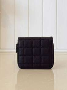 几何拼接迷你钱包卡包，便携式现金袋，适合商务、办公、周年纪念、情侣、男士生日礼物 - 黑色 - 查看 4