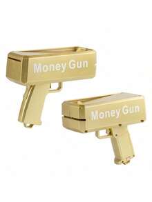 1 件 19 厘米金色电动钱枪玩具，派对氛围现金大炮，不含电池（包含 100 张钞票），圣诞节