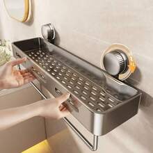 易于安装的吸盘淋浴收纳架 - 重型防锈塑料壁挂式浮动搁板，带坚固粘合剂，节省空间的浴室储物架，用于存放洗发水、肥皂和洗漱用品，无金属管，易于组装，浴室收纳架，洗漱用品架，光滑的搁板，防锈材料，耐用的搁板，搁板，浴室配件，房间装饰