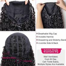 Uveous Kinky Curly Half Wig Human Hair 200 Density 3 In 1 Seamless Flip Over Half Wigs Human Hair Glueless Wear And Go Beginner Friendly Kinky Curly Wig Human Hair Drawstring Headband Wig For Women 20 Inch - Natural Black - View 5
