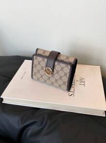 女士PU字母印花短款钱包多卡位大容量三折小钱包时尚便携小钱包户外女士零钱包迷你钱包零钱包秋季可爱钱包 - 彩色 - 查看 1