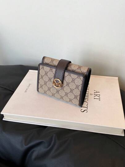 女士PU字母印花短款钱包多卡位大容量三折小钱包时尚便携小钱包户外女士零钱包迷你钱包零钱包秋季可爱钱包