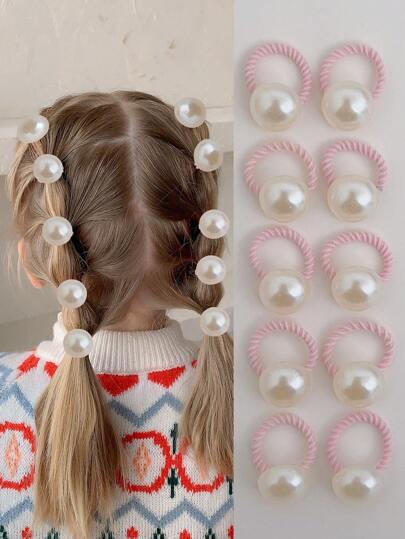 10/30 件装可爱珍珠色心形和星形粉色发带，适合小女孩、儿童发饰
