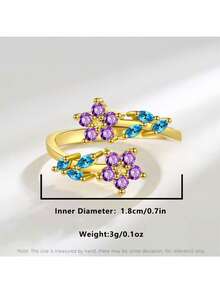 1 szt. najlepiej sprzedający się nowy pierścień z błyszczącym cyrkoniowym kamieniem w kwiaty i liście, modny kreatywny otwarty pierścień z miedzi