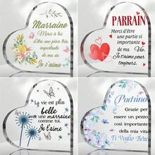 1pc French For Marraine Parrain Heart Shape Gift Birthday Gift Thanksgiving Gift Mother's Day Father's Day Gift Christmas Gift Christening Gift Baby Shower Party Favor, Decoration