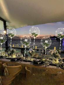 12 piezas (6 sets) - Luces de cuerda de globo LED, diseño de bola Bobo transparente, decoración para cumpleaños, boda, aniversario, Día de San Valentín, fiesta de playa de verano, decoración de fiesta interior, blanco cálido