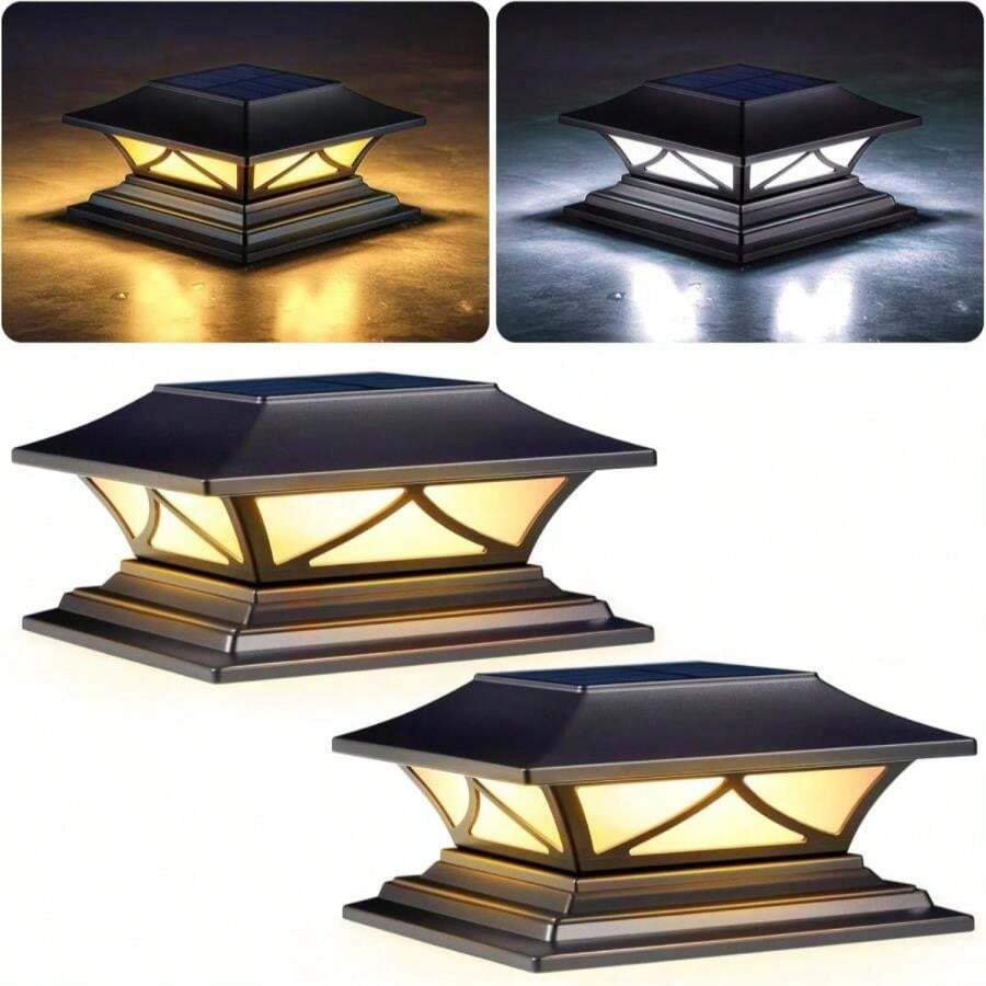 PASAMIC Solar Post Cap Lights 2 Pack, Solar Post Lights Outdoor Waterproof With 2 Color Modes, IP44 Deck Solar Powered For 4x4, 5x5, 6x6 Vinyl/Wooden Posts, Decorate Deck, Patio, Porch, Fence - 2PC - 查看 1