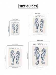 1 tranh in hình cá ngựa xanh nước biển cổ điển không khung, tranh treo tường phòng tắm ven biển với họa tiết vải lanh, áp phích trung tính về biển cho phòng tắm spa & trang trí nhà trên bãi biển | Phong cách Hamptons, vật dụng thiết yếu trong ký túc xá - Nhiều màu - Xem 9