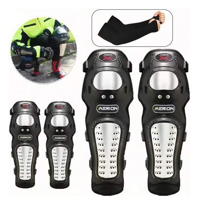 Par De Rodilleras Y Coderas De Moto Con Protección Metálica, Plástico PE de alta protección, amortiguador y resistente al desgaste, diseño ergonómico, adecuado para motocicletas, patinaje, bicicletas, BMX, esquí y rodilleras y coderas