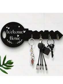 1 件现代木质 2D 平面钥匙扣墙饰，带心形装饰和 4 个挂钩 - 适用于厨房、客厅、卧室、可爱房间装饰的家居装饰