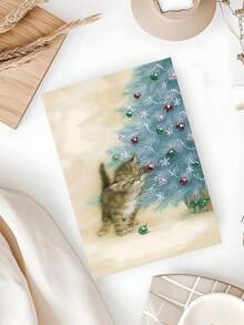 1PC Christmas Cat Card With Envelope - Universal Christmas Holiday Wishes - Festive Cat & Christmas Tree Design - Perfect For Friends, Family, Cat Lovers & Everyone On Your List - Multicolor - View 5