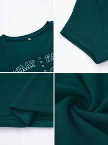 Vaiaye Women's Spring/Summer Button Front Y2K Letter Print Fitted Short Sleeve T-Shirt, Suitable For Valentine's Day