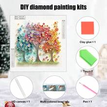 5D DIY 钻石画套装 - 彩色花树设计，成人特殊形状水晶钻艺术品，手工刺绣马赛克工艺品，可用于家居墙面装饰，闪亮的 DIY 艺术礼物创意 - 珊瑚橙 - 查看 3