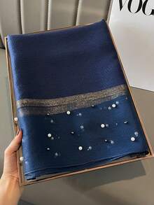 1件仿丝镶珍珠围巾/披肩/头巾，女士款，适合日常穿着。 - 藏蓝色 - 查看 2