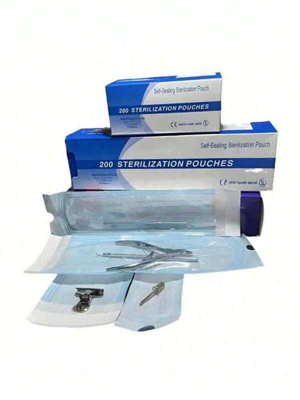 200pcs/Box 5 Size Choose Nail Sterilization Bags For Manicure ToolsNail Art Tool Clean Pocket Nail Dentistry PE Paper Storage Pe Bag Disposable Self-Sealing Sterilization Indicator Function Nail Disposable Sterilization Bag