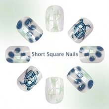 NEW Summer Beach Press On Nails Short Square Fake Nails White False Nails Press Ons With Starfish Turtle Design Reusable Artificial Nails Full Cover Glue On Nails Stick On Nails For Women Manicure 24 Pcs Fashionable And Convenient - Kiểu-33-1FlOz (Gói 24) - Xem 3