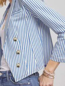 Women's Striped Casual Versatile Blazer - Blue - View 5