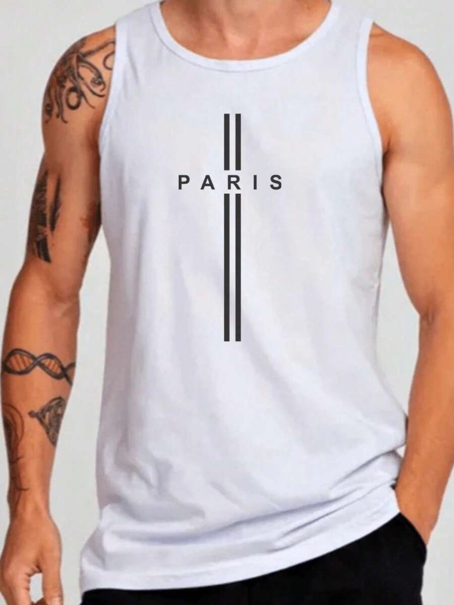 Men's Tank Top Gym Workout Summer Fashion 100% Cotton Casual Basic - 白色 - 查看 1