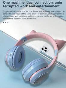 AKKHOO ①無線
②無鋼圈髮箍耳機,長款電池生活,Jerry捲髮5.3升級版,發光貓耳設計,遊戲耳機,適用於手機,電腦和iPad - 紫色 - 查看 8