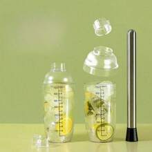2pcs Cocktail Shaker Set, Drink Mixer Tool, Beverage Juice Measuring Cup, Bartender Shaker With 3 Lids And Muddler - Multicolor - View 5