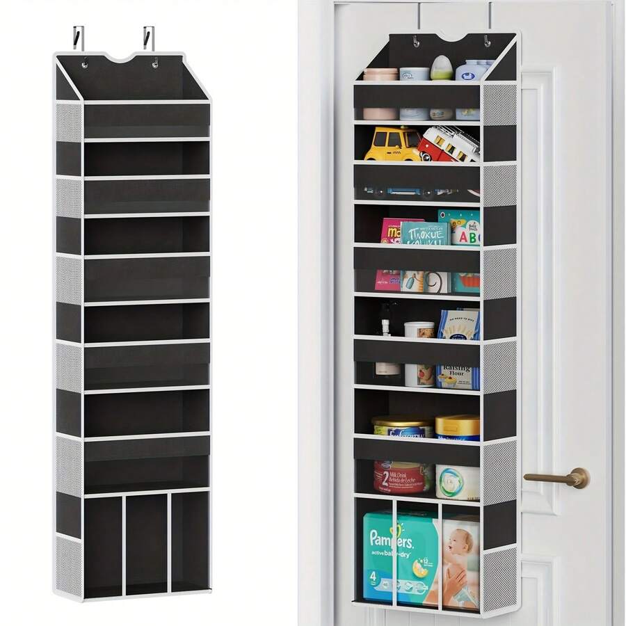 Over The Door Organizer Hanging - 6 Shelf Over Door Organizers With 6 Clear Front &12 Side Pockets - Swing-Proof 50LB Load Behind Door Storage For Closet Bedroom Bathroom Nursery Baby Essentials - màu đen - Xem 1