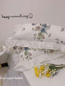 2pcs Floral Ruffle Pillowcase Set (Pillow Insert Not Included), Comfortable Breathable Soft Skin-Friendly, Machine Washable, Suitable For Dorm, Bedroom, Hotel, All Seasons - Multicolor - View 5